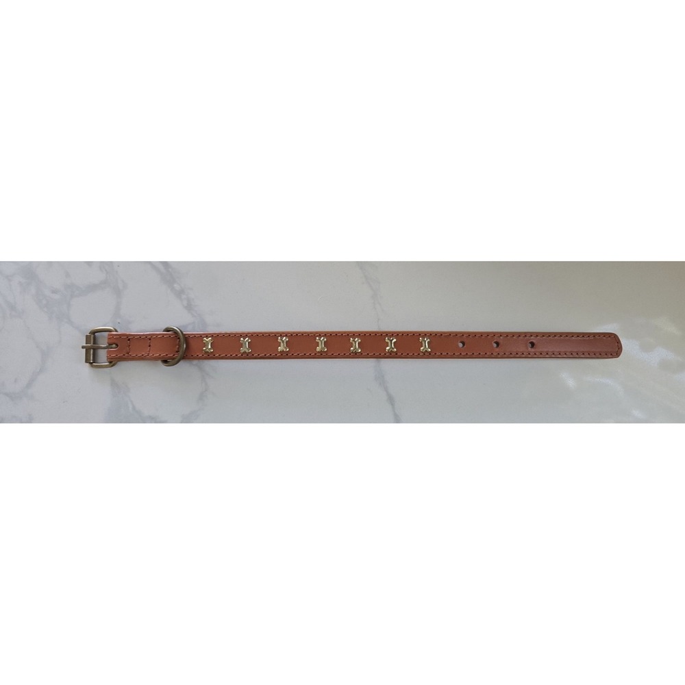 Dog Puppy Lux‎ Gold Metal Bone Collar Brown 14.5 In New Without Tag